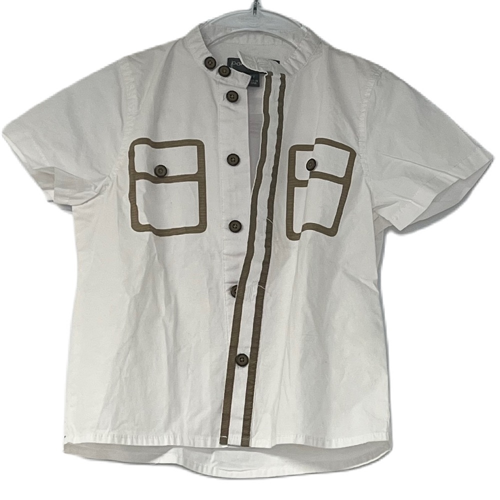 Pompomme white collarless button down shirt size 2T